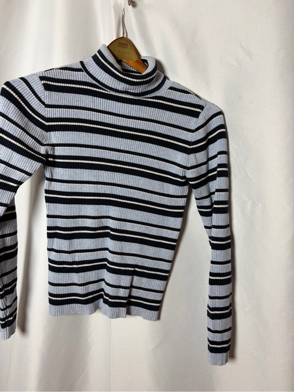 GAP Striped Ribbed Turtleneck Sweater - Light Blue & Black